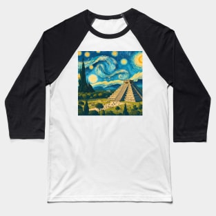 Chichen Itza, Mexico, in the style of Vincent van Gogh's Starry Night Baseball T-Shirt